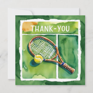 Tarjeta de agradecimiento de tenis raqueta y pelot