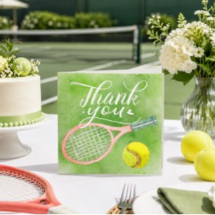 Tarjeta de agradecimiento de tenis raqueta y pelot