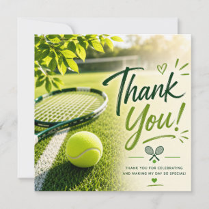 Tarjeta de agradecimiento de tenis raqueta y pelot