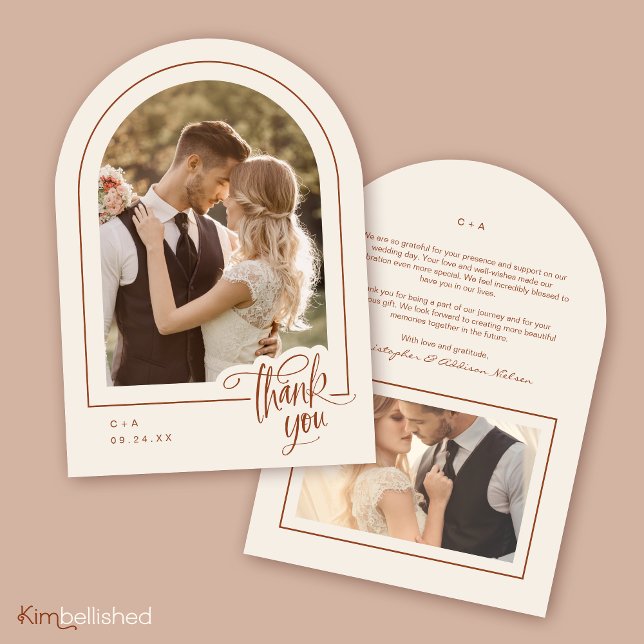 Tarjeta de agradecimiento de Terracotta 2 Photo Bo (Front + Back | 5" x 7" invitation with Arch Corner Type)