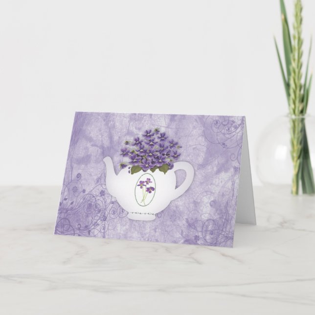 Tarjeta De Agradecimiento De Tetera De Violetas (Anverso)