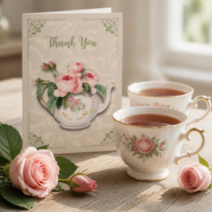 Tarjeta de agradecimiento de tetera floral elegant