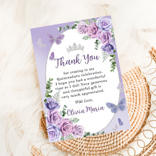 Tarjeta de agradecimiento de tiara floral púrpura