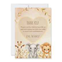 Tarjeta de agradecimiento de tierno safari en acua
