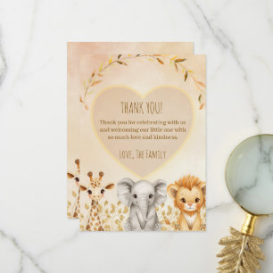 Tarjeta de agradecimiento de tierno safari en acua