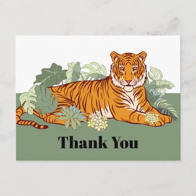 Tarjeta de agradecimiento de tigre, saludo animal  (Anverso)