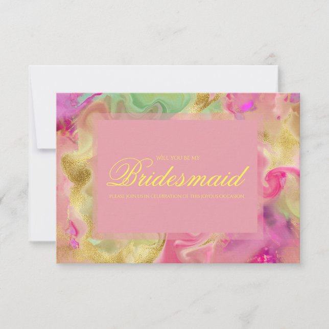 Tarjeta de agradecimiento de tinta de mármol rosa, (Anverso)