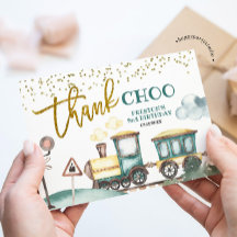 Tarjeta de agradecimiento de Train Boy 2 cumpleaño