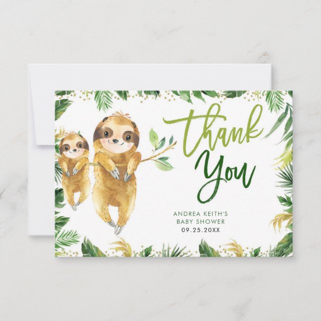 Tarjeta de agradecimiento de Tropical Boy Sloth Ba (Anverso)