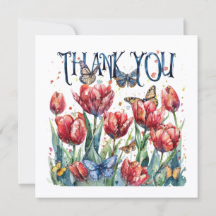 Tarjeta de agradecimiento de tulipanes y mariposas