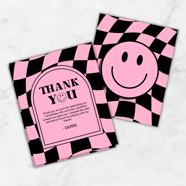 Tarjeta de agradecimiento de un feliz cumpleaños r (Budget One Happy Babe Pink Girl 1st Birthday Thank You Card  )