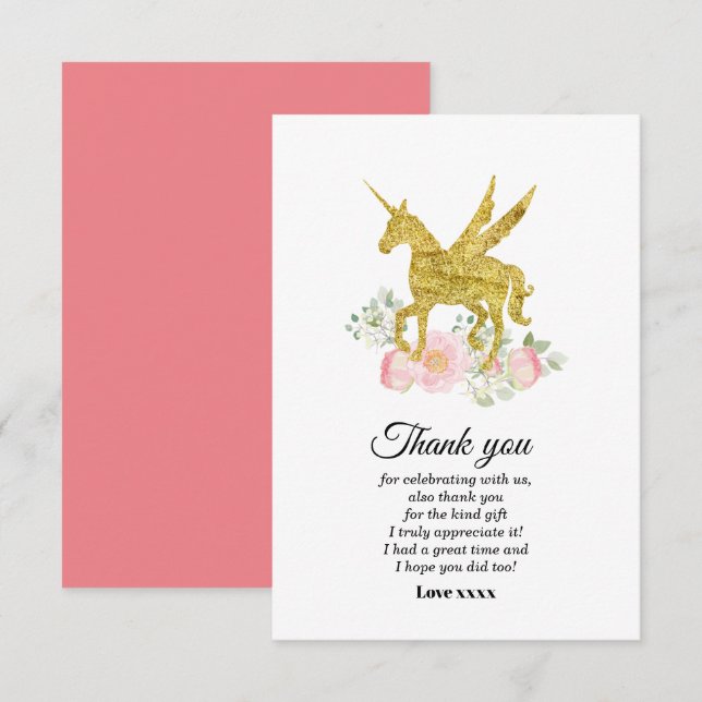 tarjeta de agradecimiento de unicorn chica (Anverso / Reverso)