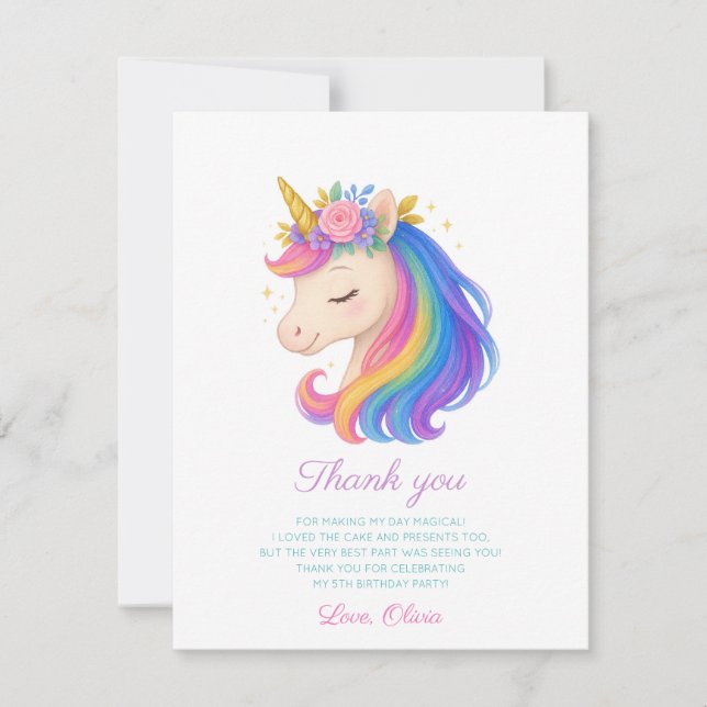 Tarjeta de agradecimiento de Unicornio de Arcoíris (Anverso)