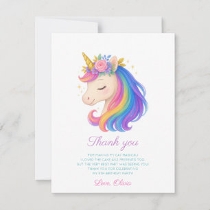 Tarjeta de agradecimiento de Unicornio de Arcoíris