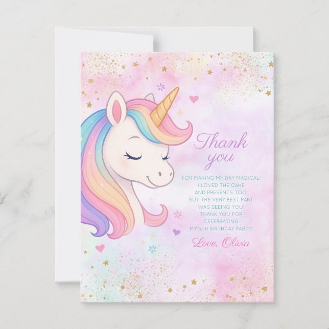 Tarjeta de agradecimiento de Unicornio de Arcoíris (Anverso)