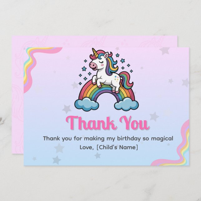 Tarjeta de agradecimiento de Unicornio Mágico      (Anverso / Reverso)