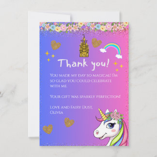 Tarjeta de agradecimiento de unicornio mágico