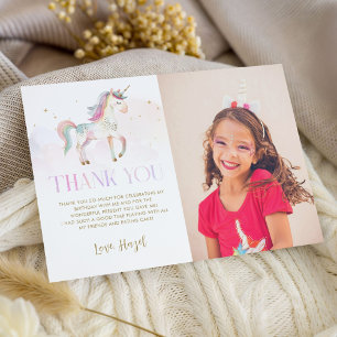 Tarjeta de agradecimiento de unicornio mágico con