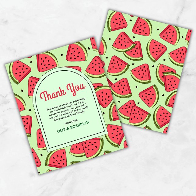 Tarjeta de agradecimiento de uno en un Melón Summe (Budget One in a Melon Summer Watermelon 1st Birthday Thank You Card    )