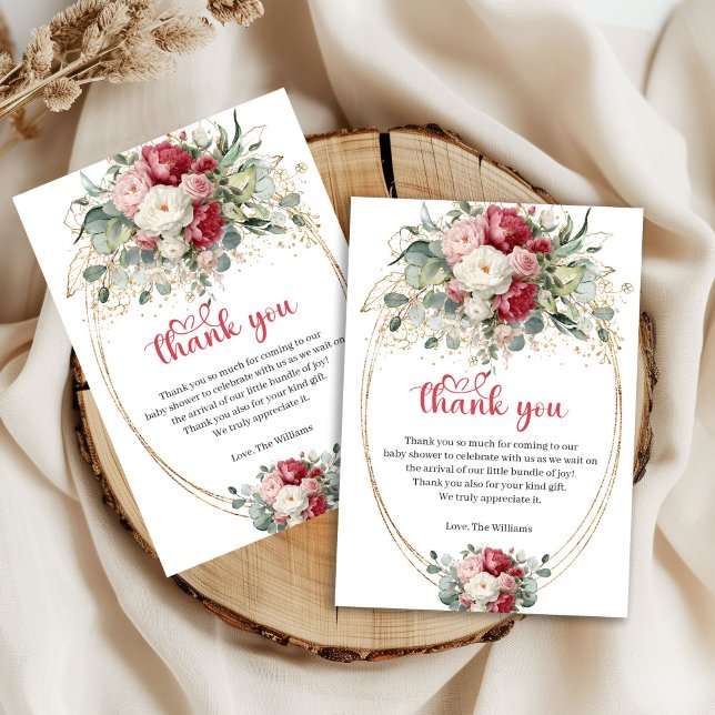 Tarjeta de agradecimiento de vegetación con rubor  (Bohemian Burgundy Blush Greenery Thank You Card)