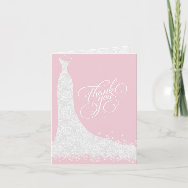 Tarjeta De Agradecimiento De Vestido Boda Rosa Azu (Anverso)