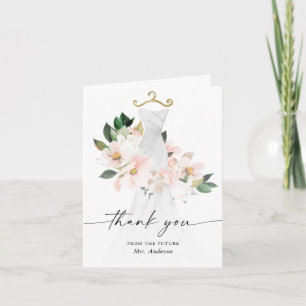 Tarjeta de agradecimiento de vestido de novia flor