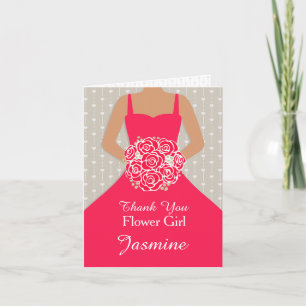 Tarjeta de agradecimiento de vestido rojo de niña 