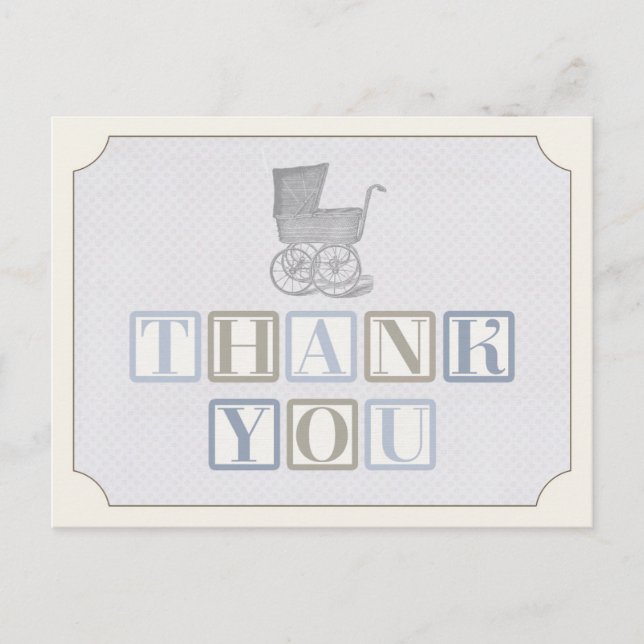 tarjeta de agradecimiento de vintage pram, bebé ca (Anverso)