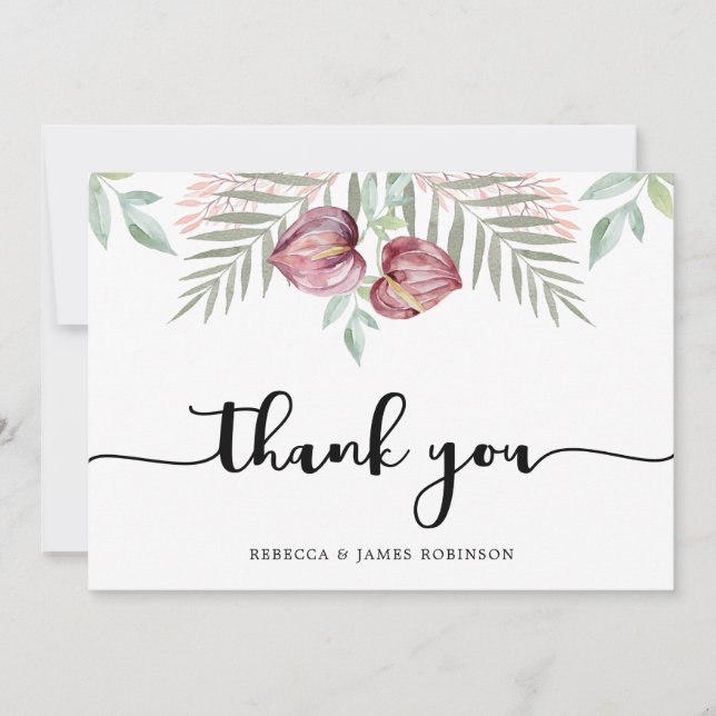 Tarjeta de agradecimiento de Watercolor Anthurium  (Anverso)