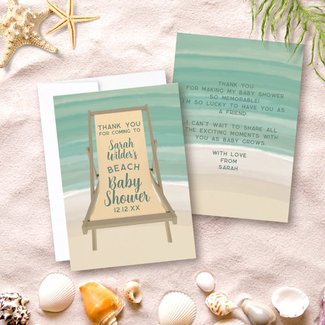 Tarjeta de agradecimiento de Watercolor Beach Baby (A thank you card for your Beach Baby Shower. Just add your details and message)