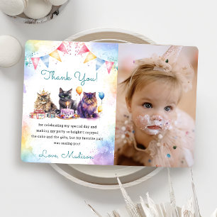 Tarjeta de agradecimiento de Watercolor Cute Kitty