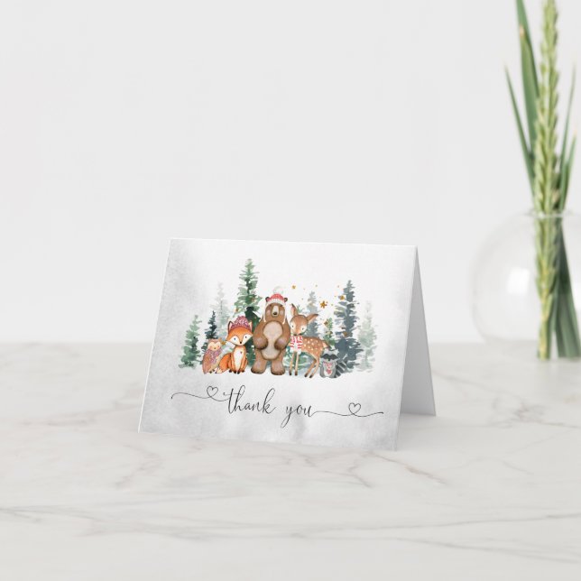 Tarjeta de agradecimiento de Winter Woodland Baby  (Anverso)