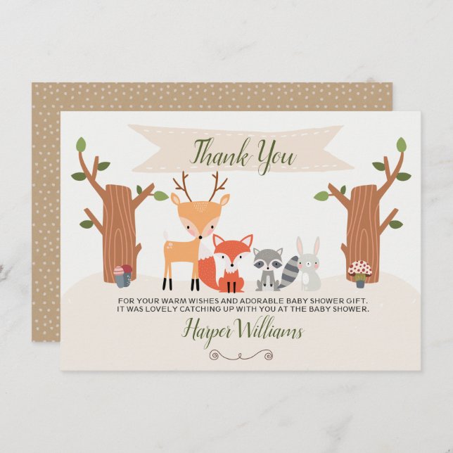 Tarjeta de agradecimiento de Woodland Baby Shower (Anverso / Reverso)