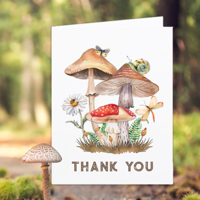 Tarjeta de agradecimiento de Woodland Baby Shower  (Mushroom Woodland Baby Shower Thank You Card)