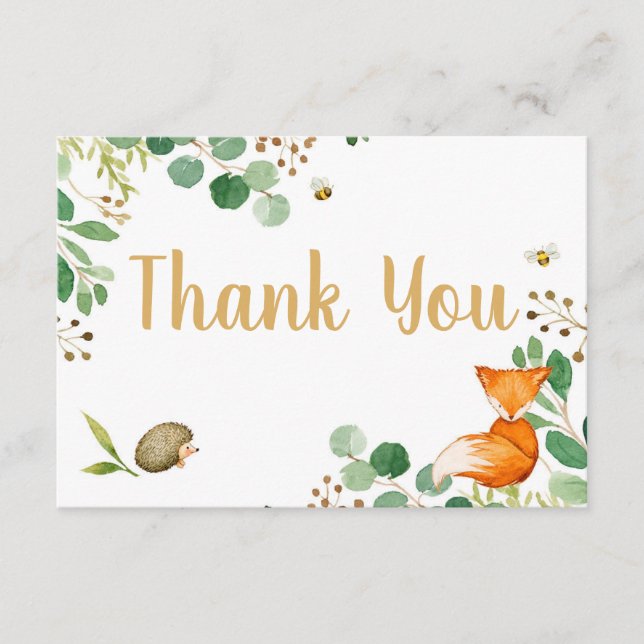 Tarjeta de agradecimiento de Woodland Baby Shower (Anverso)