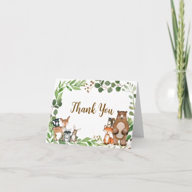 Tarjeta de agradecimiento de Woodland Baby Shower (Anverso)