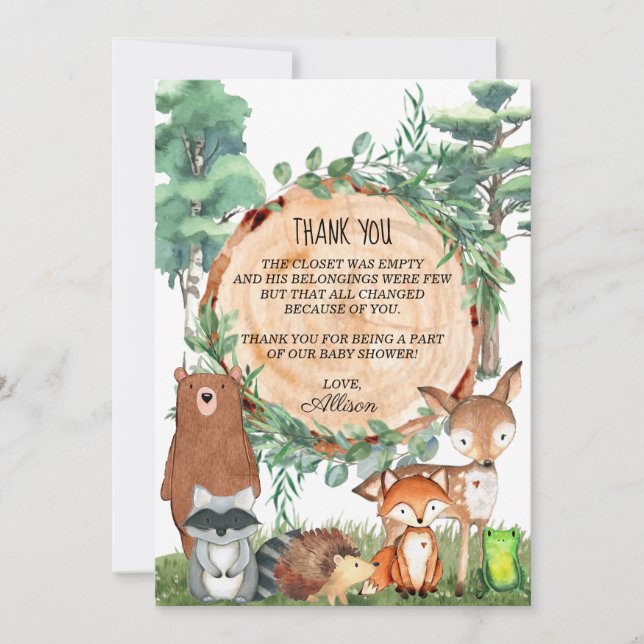 Tarjeta de agradecimiento de Woodland Forest Baby  (Anverso)