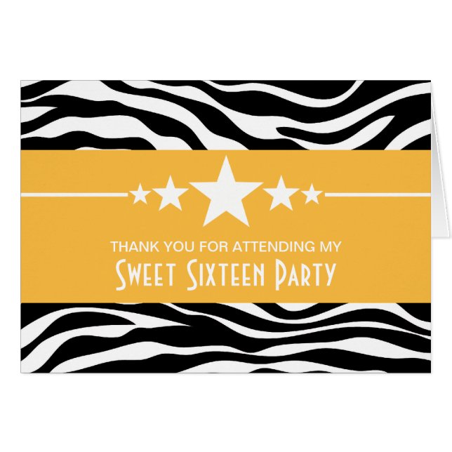 Tarjeta de agradecimiento de Yellow Stars Zebra Pr (Anverso (Horizontal))