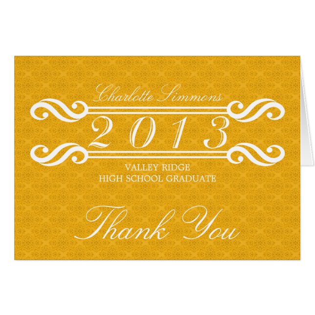 Tarjeta de agradecimiento de Yellow Vintage Damask (Anverso (Horizontal))