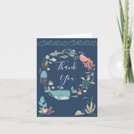 Tarjeta De Agradecimiento Debajo del mar Azul acuarela Gracias