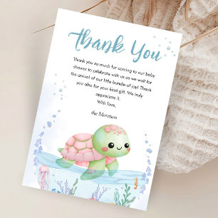 Tarjeta De Agradecimiento Debajo Del Mar Tortuga Bebé Cumpleaños Niña Gracia