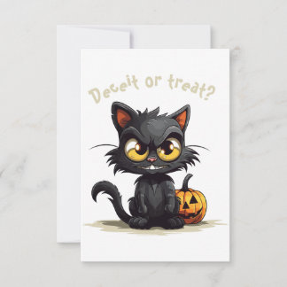 Tarjeta De Agradecimiento ¿Deceit o Treat? Halloween de Gato Negro Divertido