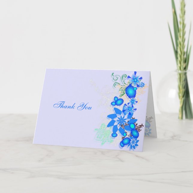 Tarjeta De Agradecimiento Deco Floral Azul - Gracias (Anverso)