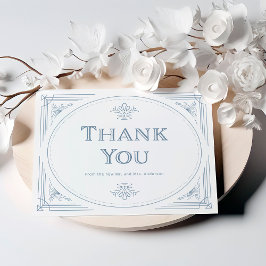 Tarjeta De Agradecimiento Deco Moderno | Boda elegante de blanco y azul polv