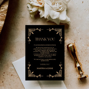 Tarjeta De Agradecimiento Deco Moderno   Boda elegante en negro y dorado