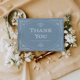 Tarjeta De Agradecimiento Deco moderno | Elegante Boda azul turbio y blanco