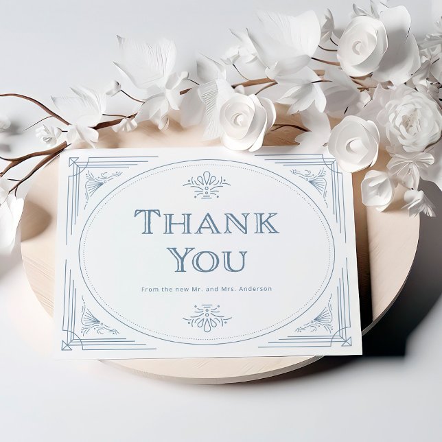 Tarjeta De Agradecimiento Deco moderno | Elegante Boda blanco y azul turbio (Subido por el creador)