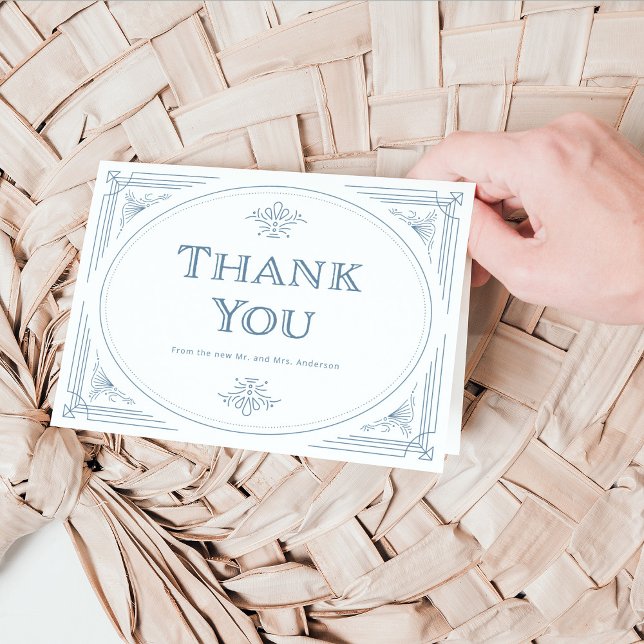 Tarjeta De Agradecimiento Deco moderno | Elegante Boda blanco y azul turbio (Subido por el creador)