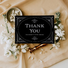 Tarjeta De Agradecimiento Deco moderno | Elegante Boda blanco y negro onyx