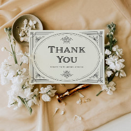 Tarjeta De Agradecimiento Deco moderno | Elegante negro y Boda de marfil